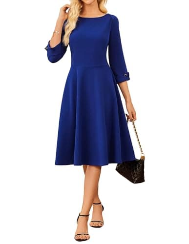 Best Blue Dresses for Women #7 from GRACE KARIN GRACE KARIN Women's 3/4 Sleeve Work Dress 2025 Fit and Flare Vintage Formal Midi Dresses Classy Office Outfits Blue XL