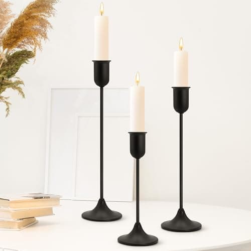 Best Black Candle Holders #2 from EAST FLAME EAST FLAME Candle Holder - 3 PCS Candlestick Holders - Vintage Candle Stick Holder - Modern Decorative Centerpiece - Cozy Atmosphere Gift for Home Decor, Wedding, Black Taper