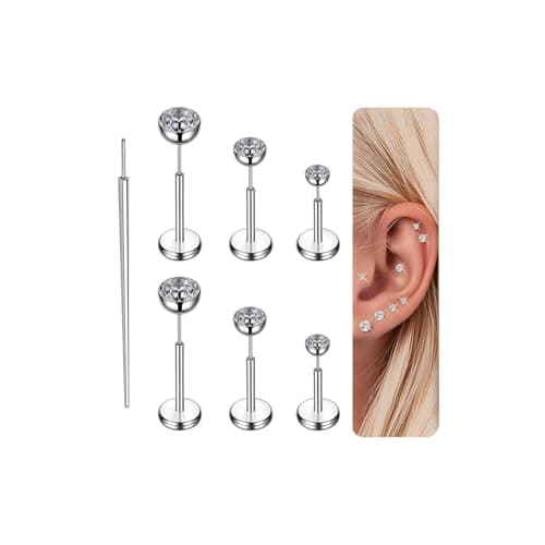 Best Nose Rings #10 from Gotumo Gotumo 20G Flat Back Earrings Stud Titanium Threadless Nose Rings Tragus Labret Cartilage Lip Medusa Conch Body Piercing Jewelry Hypoallergenic for Women Men Silver(W)
