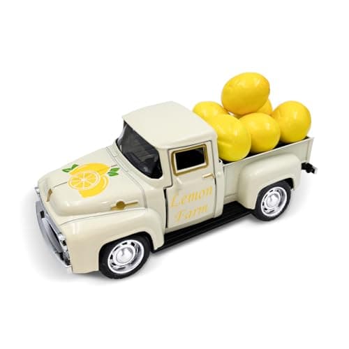 Best Summer Decors #4 from Teeloray Teeloray Lemon Truck Decor with Mini Fake Lemons Lemon Decorations for Home Kitchen Farmhouse Tabletop Centerpiece Summer Tiered Tray Decor Lemonade Stand Decorations Amalfi Coast Party Favor, Cream