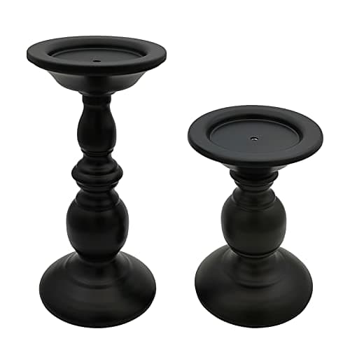 Best Black Candle Holders #8 from Fuhengli Fuhengli Pillar Candle Holders Stands Set of 2, Candle Holders for Pillar Candles Decorative Candlestick Holder for Fireplace, Home Decor, Dinning, Party, Wedding, Matte Black, 6.2" & 8.7"