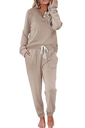 Best Soft Loungewear Sets for Home #9 from WIHOLL WIHOLL Cute Two Piece Outfits for Women, Pajama Pants for Women Beige S