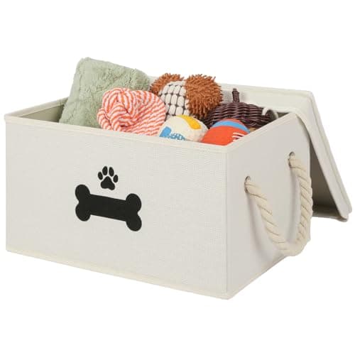 Best Toy Boxes for Dogs #6 from GreenPetopia GreenPetopia Dog Toy Basket with Lid, Dog Basket for Toys, Dogs Toy Box with Cotton Rope Handles, Collapsible Storage Bins for Pet Toys, Dogs Storage Organizer, Beige