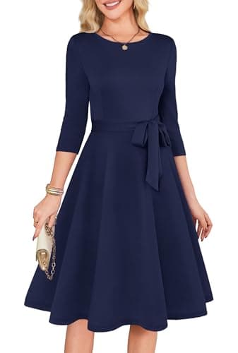 Best Blue Dresses for Women #5 from RUMIA RUMIA Cocktail Dresses for Women 3/4 Sleeve Vintage Wedding Guest Dresses Tea Party Formal Dress Navy L