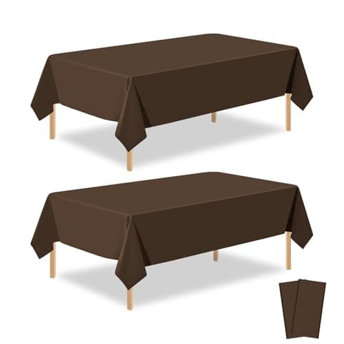 Best Brown Tableclothes #4 from PUSAEN PUSAEN 2 Pack Brown Plastic Table Cloth Disposable Rectangle Tablecloth 54 x 108 Inch, Brown Plastic Table Covers for Birthday Wedding Banquet Picnic Holiday Party Decorations