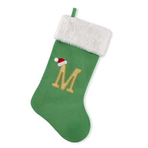 Best Christmas Stockings #10 from DYPUEYAK DYPUEYAK 20-inch Green Christmas Stocking with Embroidered Letters – Personalized Holiday Décor (Letter M)