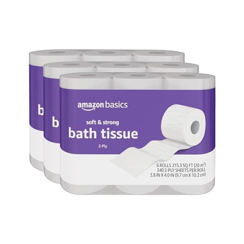 Best Toilet Papers #5 from Amazon Basics Amazon Basics Soft and Strong 2-Ply Toilet Paper, 18 Ultra Rolls = 72 Regular Rolls, Unscented, 340 Sheet (3 Packs of 6)