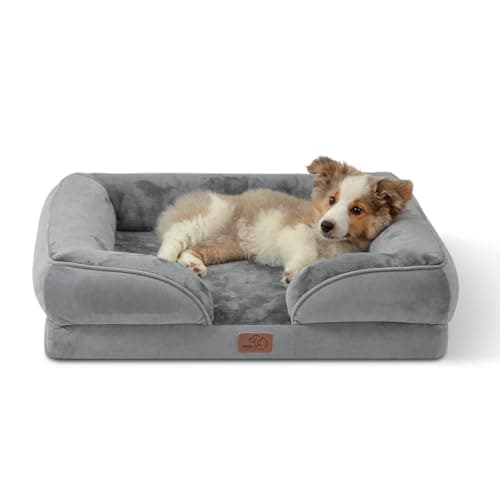 Best Orthopedic Dog Beds #10 from Bedsure Bedsure Orthopedic Dog Bed Medium Size Dogs - Washable Small Medium Dog Cat Bed Waterproof, Comfort Cats Couch Sofa with Washable Removable Cover, Pets Bed with Nonskid Bottom, Grey, 28"
