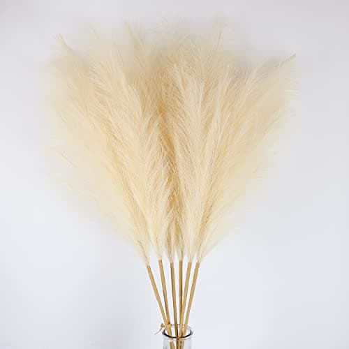 Best Pampas grasses #9 from BIUTTIF BIUTTIF 6 Pcs Faux Pampas Grasses Fluffy 39inch Artificial Pompass Grass Decor Tall Bulrush for Wedding Decor, Extra Large Fake Fluffy Flower Decoration for Home Boho Decor, Cream Beige