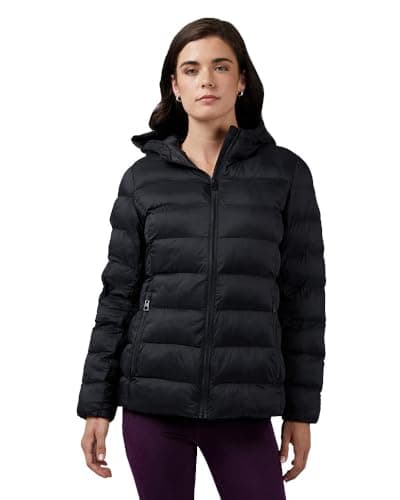 Best Packable Puffer Jackets for Travel #3 from 32 Degrees 32 Degrees Heat Women’s Lightweight Packable Hooded Jacket – Water Resistant Travel Puffer, Black, Medium