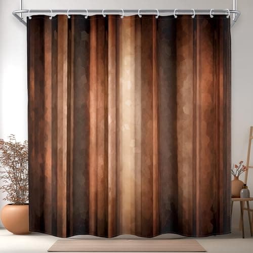 Best Brown Shower Curtains #1 from MESHELLY MESHELLY Rustic Brown Striped Shower Curtain 72Wx72H, Abstract Ombre Design in Earth Tones (Rust, Tan, Clay, Bronze),Vintage Modern Farmhouse Bathroom Decor with 12 Hooks