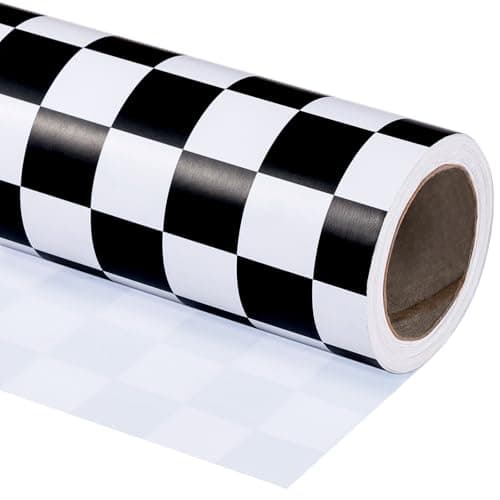 Best Wrapping Paper for Boys #6 from WRAPAHOLIC WRAPAHOLIC Checkered Flag Wrapping Paper Roll - 17 Inch x 16.5 Feet - Race Car Wrapping Paper for Kids Birthday, Girls Boys Birthday, Baby Shower