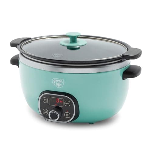 Best GreenLife Slow Cookers #3 from GreenLife GreenLife 6QT Ceramic Slow Cooker, PFAS-Free, Programmable, Removable Healthy Nonstick Pot for Family Meals, Sear on Stovetop, Keep Warm, Digital Timer, Dishwasher Safe Crock, Turquoise