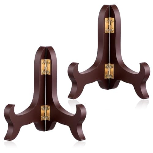 Best Plate Holders #4 from Telooco Telooco 2 PCS Wooden Plate Stands for Display, 4" Easel Plate Holder Brown Folding Display Stand Small Picture Stands Decorative Plates Holder for Display Picture Frame Book Dish Artwork Easels