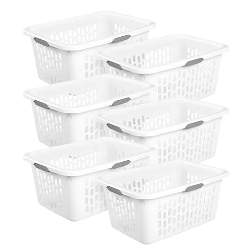Best Laundry Baskets #3 from Sterilite Sterilite Laundry Basket, Plastic Clothes Hamper, Large Rectangle Bin with Comfort Grip Handles and Reinforced Rim, 2 Bushel Capacity, White, 6 Pack