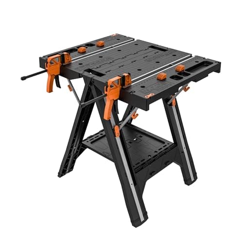 Best Building Supplies #3 from WORX Worx Pegasus 2-in-1 Folding Work Table & Sawhorse, Easy Setup Portable Workbench, 31" W x 25" D x 32" H Lightweight Worktable with Heavy-Duty Load Capacity, WX051 - Includes 2 Clamps & 4 Clamp Dogs