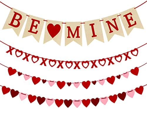 Best Valentine's Day Decors #8 from Labrostar 4Pcs Valentines Day Decorations Valentines Day Decor No DIY Required Handmade BE Mine Love Heart XO Garlands Banner for Home Wedding Party Anniversary