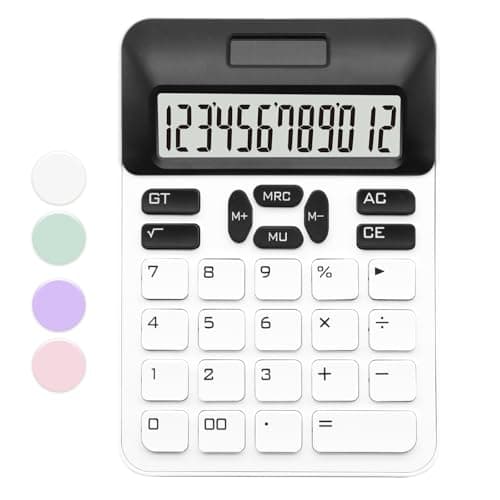 Best Standard Function Calculators #10 from sportsvoutdoors White Standard Basic Calculator - 12 Digit LCD Display, Cute for Office, Home, School, Shop