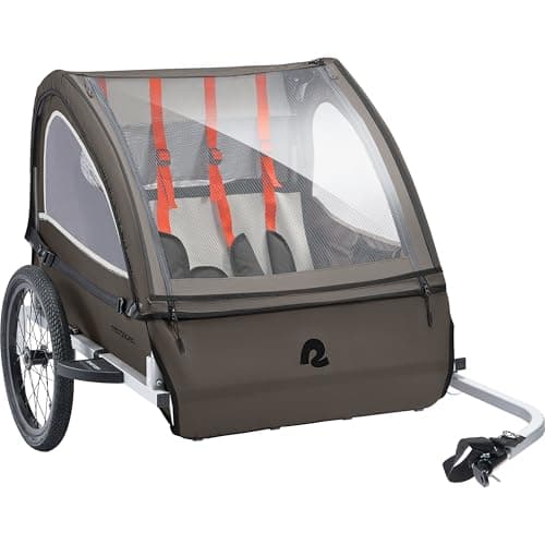 Best Bike Trailers #4 from Retrospec Retrospec Rover Plus Bike Trailer for Kids - Foldable Single/Double Passenger Design with 5-Point Safety Harness, Weather-Resistant Fabric & Safety Flag - 40-80 lbs