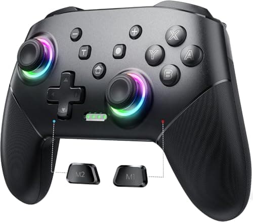 Best Wireless Controllers #10 from VOYEE VOYEE Switch Controller Wireless, Pro Controllers Compatible with Switch/Lite/OLED/PC, One-Key Pairing Gamepad with 9-Color RGB LEDs 1000mAh Battery 6-Axis Motion Wake Up Function