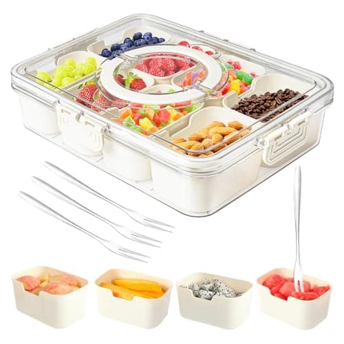 Best Snackle Boxes #6 from Dunruz Dunruz Snackle Box Container,Portable Snack Box 8 Compartment Divided Serving Tray with Lid and Handle,Clear Storage Organizer for Fruit Candy Nuts Veggie-Perfect for Road Travel Party(1 Pack)