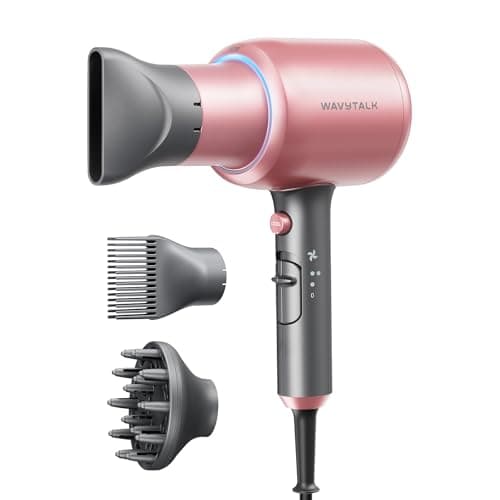 Best Hair Dryers #8 from wavytalk Wavytalk Hair Dryer, Blown Away Ionic Hair Dryer for Curly Hair with Diffuser, 1875W Fast Drying Blow Dryer with Ceramic Technology, 3 Attachments for All Hair Types, Light and Quiet, Rose Gold