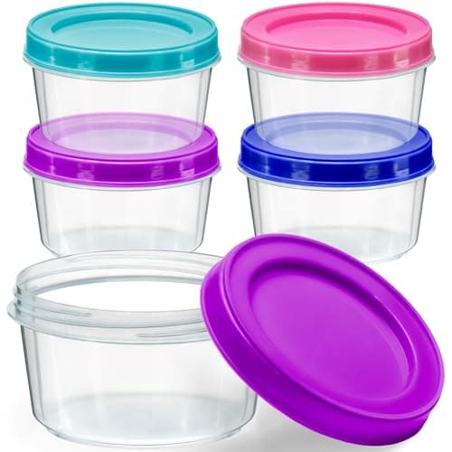 Best Small Containers with Lids #10 from DecorRack DecorRack 4 Pack - 7 oz Plastic Food Storage Containers with Screw Lids, BPA-Free, Reusable Stackable Jars for Portion Control, Snacks, Travel, Kitchen, Freezer, Art and Craft (Assorted Color)