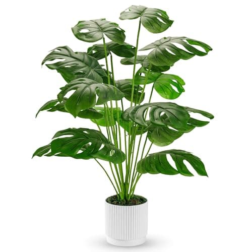 Best Artificial Plants #9 from Der Rose Der Rose 28" Fake Plants Large Artificial Monstera Faux Potted Plants Indoor Tall for Outdoor Living Room House Floor Front Porch Tree Decor