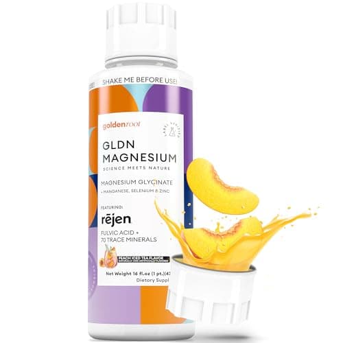Best Mineral Supplements #9 from GoldenRoot GLDN Magnesium - Liquid Magnesium Glycinate with Fulvic Acid for Improved Absorption Key Electrolytes and l theanine for Sleep and cortisol Support - Peach Iced Tea (16 fl.oz, Peach Iced Tea)