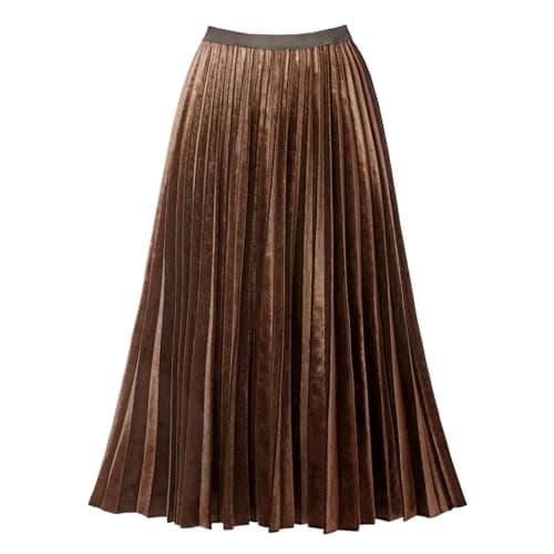 Best Pleated Midi Skirts #3 from GOOBGS GOOBGS Women's Pleated A-Line High Waist Swing Flare Midi Skirt Velvet Brown Small