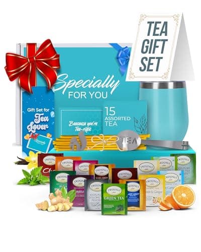 Best Tea Gift Sets #7 from Modern Elegance Modern Elegance Tea Tumbler Gift Set – Includes Tea Bag Holder, Spoon, Honey Straw, 15 Assorted Flavor Blends & Hot & Cold 12oz Insulated Tumbler – Ideal for Holiday Gift for Tea Lovers – Teal