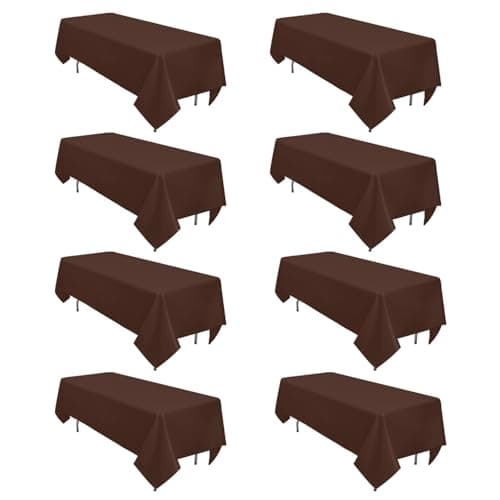 Best Brown Tableclothes #5 from Heneger Heneger 8 Pack Brown Table Cloth 60 x 102 Inch Rectangular Tablecloths for 6 Foot Rectangle Tables, Wrinkle Resistant Brown Tablecloth Washable Polyester Fabric for Buffet Wedding Party Banquet
