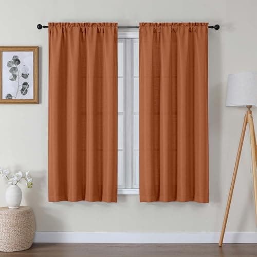 Best Orange Window Curtains #8 from Lecloud Lecloud Bessie Orange Curtains 63 Inch Length 2 Panels, Light Filtering Curtains for Bedroom, Faux Linen Textured Rod Pocket Curtain Drapes, Window Treatments for Living Room, Each 40 W x 63 L