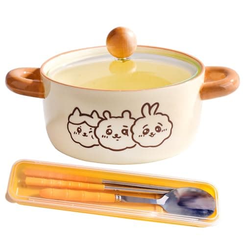 Best Soup Bowls #4 from BOSILI BOSILI Ramen Bowl with Handle and Lid, 27 oz Ceramic Cute Instant Noodle Bowls with Spoon Chopsticks for Dorm, Large Microwavable Japanese Soup Pot Bowl