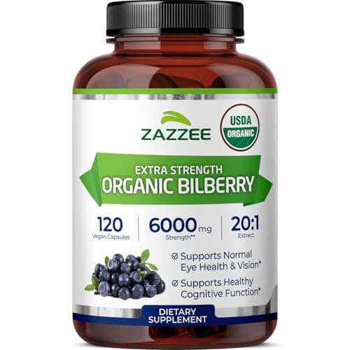 Best Bilberry Supplements #9 from Zazzee Zazzee USDA Organic Bilberry 20:1 Extract, 6000 mg Strength, 120 Vegan Capsules, 4 Month Supply, Standardized and Concentrated 20X Extract, 100% Vegetarian, All-Natural, Non-GMO, Made in The USA