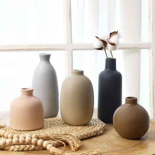 Best Decorative Vases #3 from CUCUMI CUCUMI Ceramic Vase Set of 5, Home Decor Farmhouse Décor Handmade Pottery Vases for Pampas Grass, Dried Fresh Flowers, Table, Living Room, Kitchen, Shelf, Entryway Mantel Neutral Tones