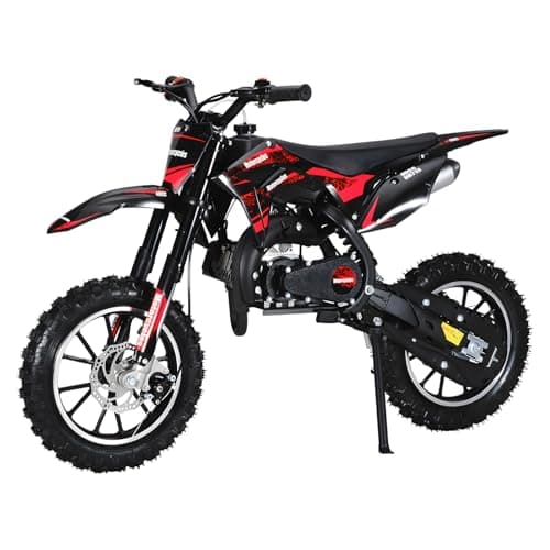 Best Dirt Bikes for Kids #3 from NEREIDS NET 50cc Kids Dirt Bike, Dirt Bike for Kid Adult, Gas Powered Dirt Bikes with 2-Stoke, Off Road Motorcycle for Kids 5-17 with Front and Rear Disc Brakes, Shock Absorption, Soft Seat Cushion (Red&Black)