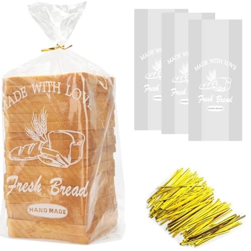 Best Bread Bags #8 from Cupplation Bread Loaf Packing Bags with Ties, Printed Large Bakery Homemade Bread Plastic Bags, 8” x 4” x 18”,40 Pack, Printed Container Reusable Adjustable