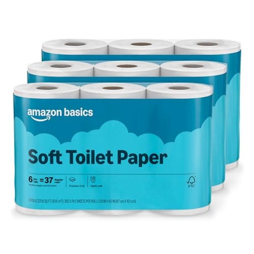 Best Toilet Papers #4 from Amazon Basics Amazon Basics 2-Ply Soft Toilet Paper, 18 Rolls | 3 Packs of 6 | 111 Regular Roll Equivalent