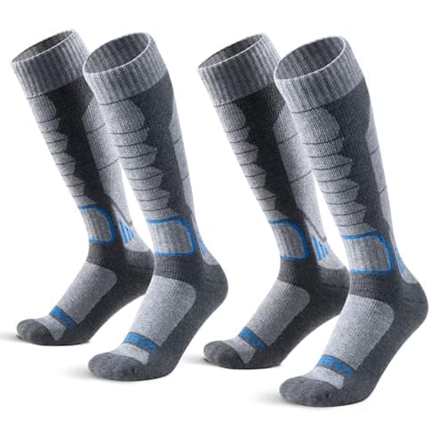Best Ski Socks #7 from WEIERYA WEIERYA Ski Sock Merino Wool Ski Socks Mens Womens Skiing & Snowboarding Socks, Over The Calf (US, Alpha, Large, Regular, Regular, 2, Grey)