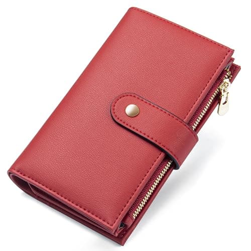 Best Red Wallets #3 from yiijay yiijay Womens Wallet RFID Blocking Leather Trifold Clutch Wallet Credit Card Holder Ladies Travel Wallet Purse with Pen Holder