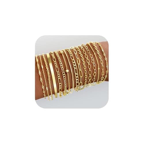 Best Gold Bracelets for Women #5 from FANDY 16 PCS Gold Bracelets for Women, Dainty Bracelets Set for Women Trendy, Gold Stackable Cuban Link Paperclip Chain Bracelet Pack Jewelry Gifts for Women