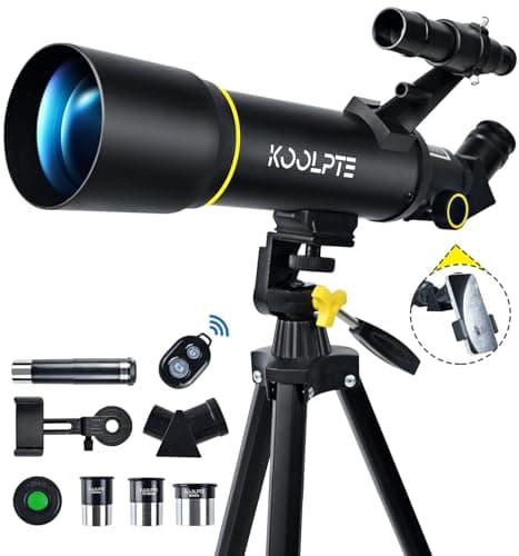 Best Telescopes for Adults #4 from Koolpte Telescope, 70mm Aperture 400mm AZ Mount Astronomical Refracting Telescopes (20x-200x) for Kids & Adults, Portable Travel with Tripod Phone Adapter, Remote Control, Easy to Use, Black