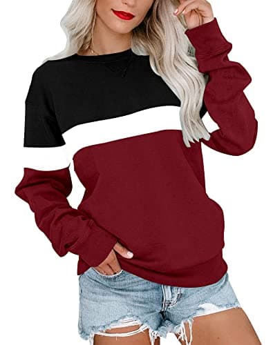 Best Pink Hoodies for Women #1 from BeadChica BeadChica Womens Casual Crewneck Sweatshirt Long Sleeve Tops Cute Pullover Loose Fit-Stripe-L
