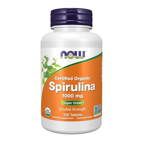 Best Spirulina Tablets #2 from NOW Foods NOW Foods Supplements, Certified Organic, Spirulina 1000 mg (Double Strength), Rich in Beta-Carotene (Vitamin A) and B-12 with naturally occurring GLA , 120 Tablets