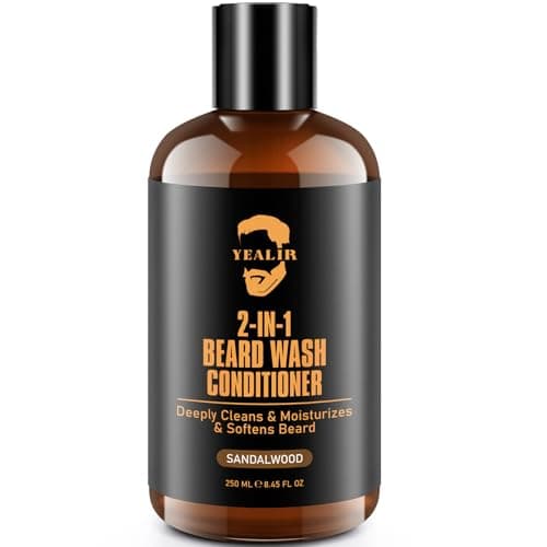 Best Beard Washes #9 from YEALIR YEALIR 2-in-1 Beard Wash and Conditioner – Cleanse, Hydrate & Soften Dry, Coarse Beard, Beard Shampoo for a Fuller & Healthier Beard –Sandalwood Scent, 8.45 oz