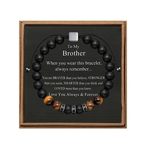 Best Christmas Gifts for Brother #10 from JoycuFF JoycuFF Brother Gifts, Christmas Birthday Gifts for Brother from Sister, Adjustable 8mm Mens Tiger Eye Black Matte Agate Bead Bracelets for Him Men