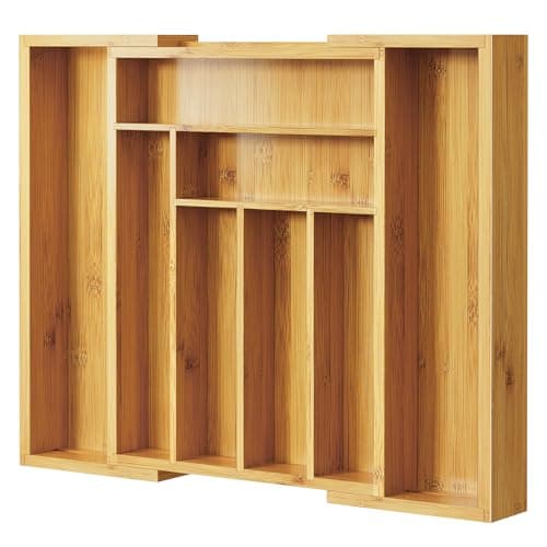 Best Drawer Organizers for Kitchen #6 from Pipishell Pipishell Bamboo Silverware Organizer, Expandable Cutlery Tray, Utensil Drawer Organizer in Kitchen for Spoons Forks Knives, Multipurpose Use, Natural, Large