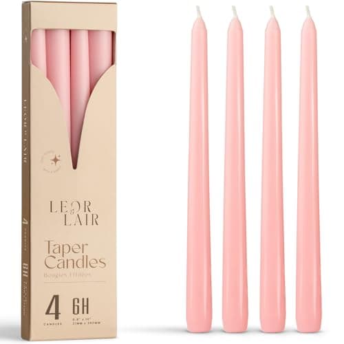 Best Pink Candles #1 from Leor & Lair Leor & Lair Light Pink Taper Candles - 4 Pack 10" Pink Candlesticks - Unscented Blush Candles for Weddings, Mother’s Day, Baby Showers, Dinner Table & Holiday Decor