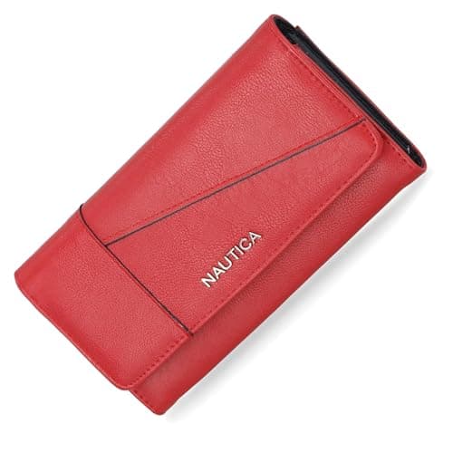 Best Red Wallets #1 from Nautica Nautica Money Manager Womens Slim Compact RFID Blocking Credit Card Holder Clutch Wallet Organizer with Zipper Coin Purse and Phone Compartment in Fuego Red (Buff)